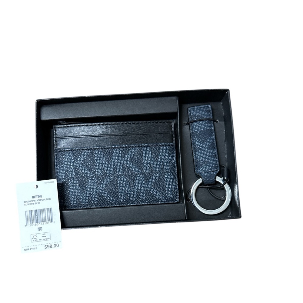 Michael Kors Blue Men Card Holder and Keychain Set